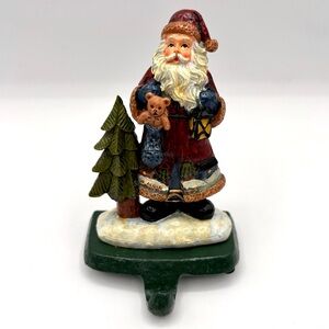 Santa Claus and Christmas Tree Stocking Holder with Cast Iron Base - Vintage